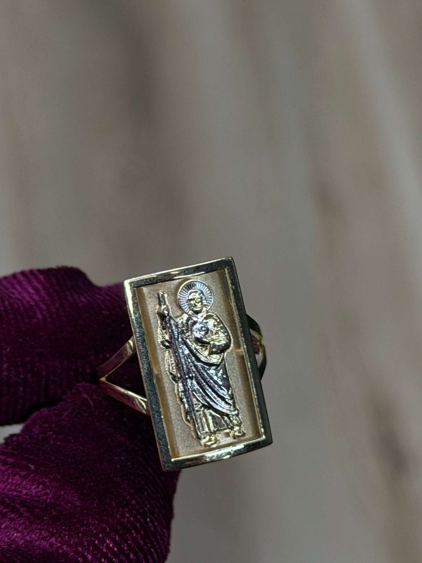 14K Two-Tone Rectangle San Judas Women Ring