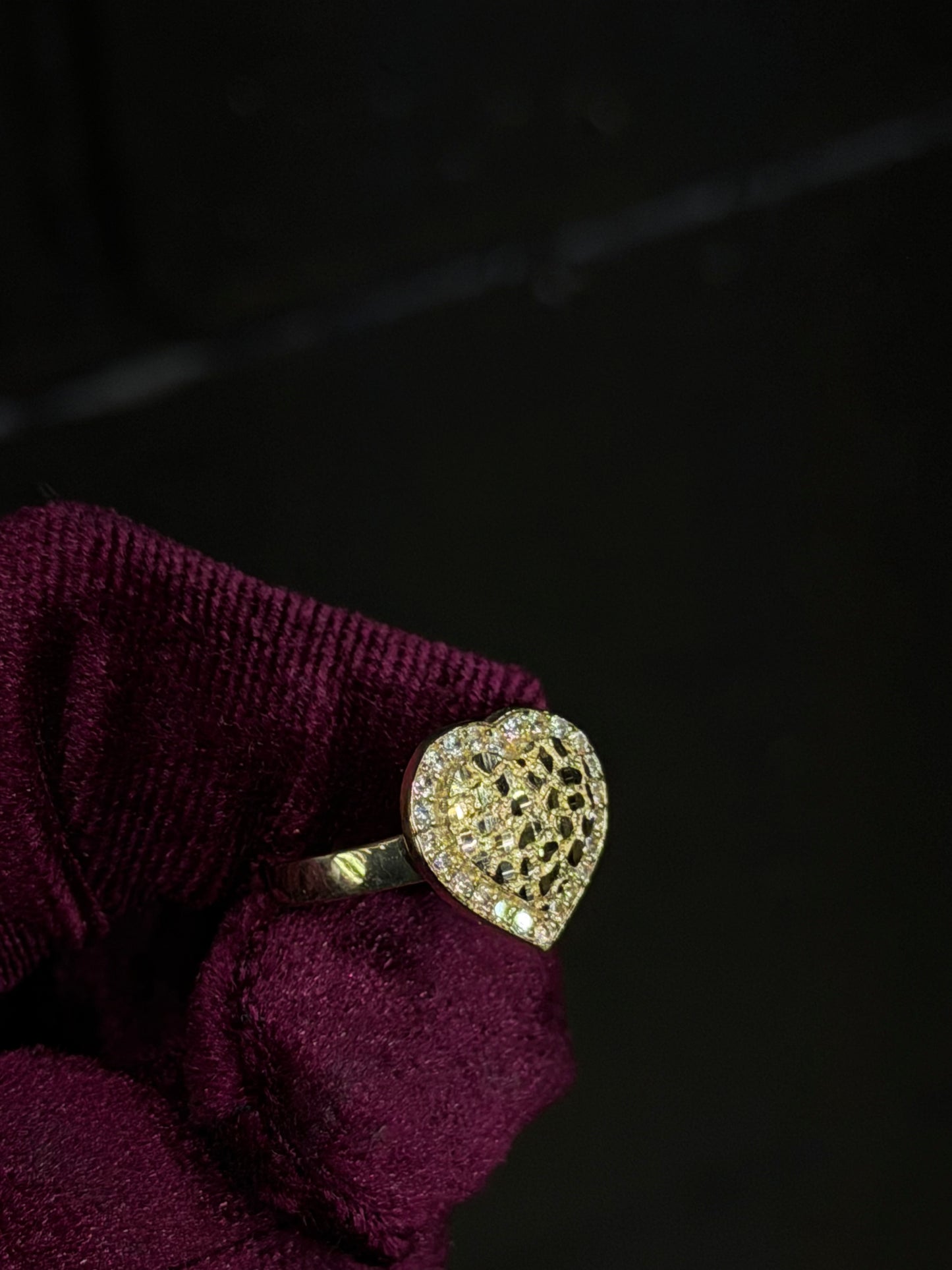 14k CZ Large Heart Nugget Ring