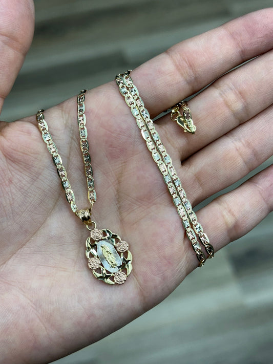 14K Tri-Color Virgen de Guadalupe Valentino Set