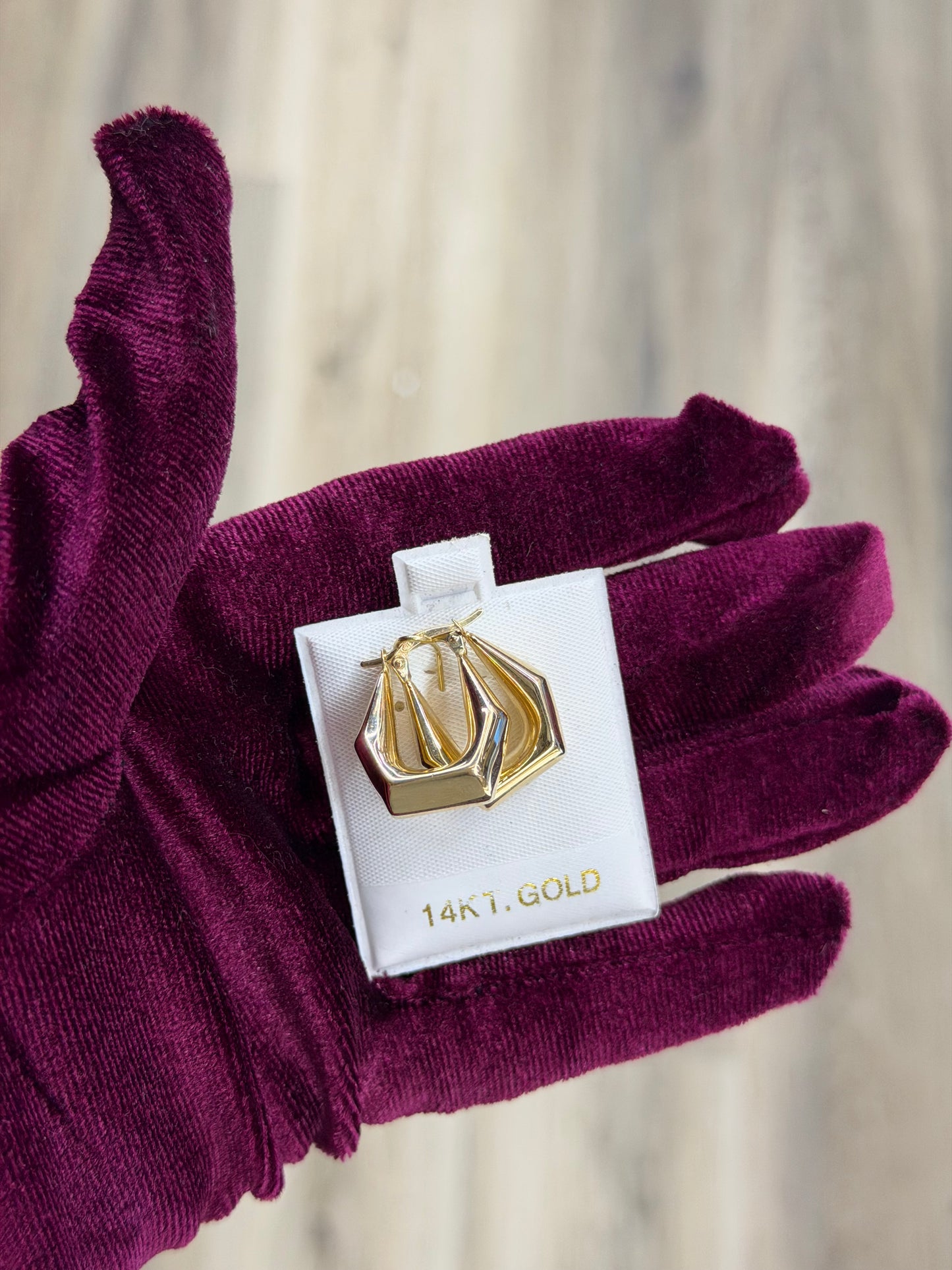 14K Hexagon Puff Hoop Earrings