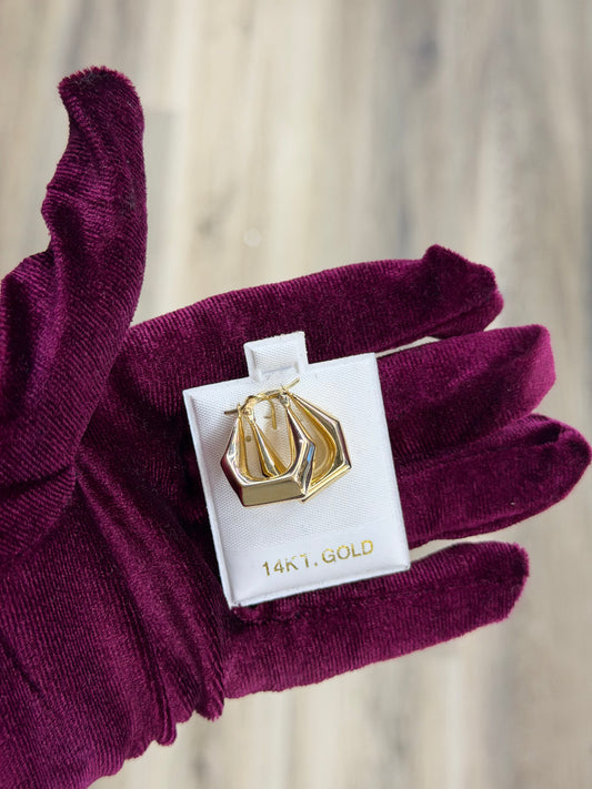 14K Hexagon Puff Hoop Earrings