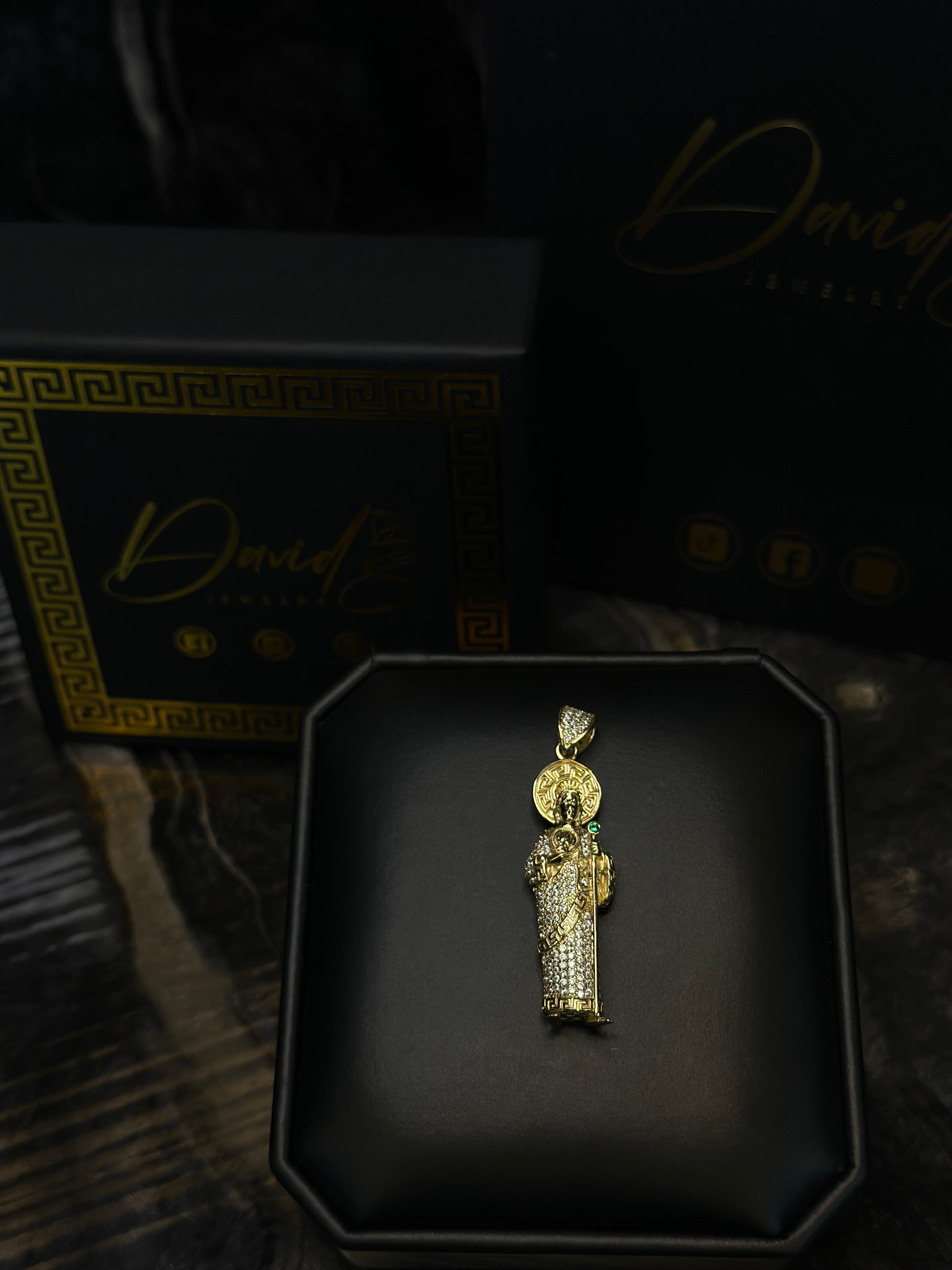 Judas Keyboard 14K CZ Greek Key 3D San Judas Pendant – David's Jewelry