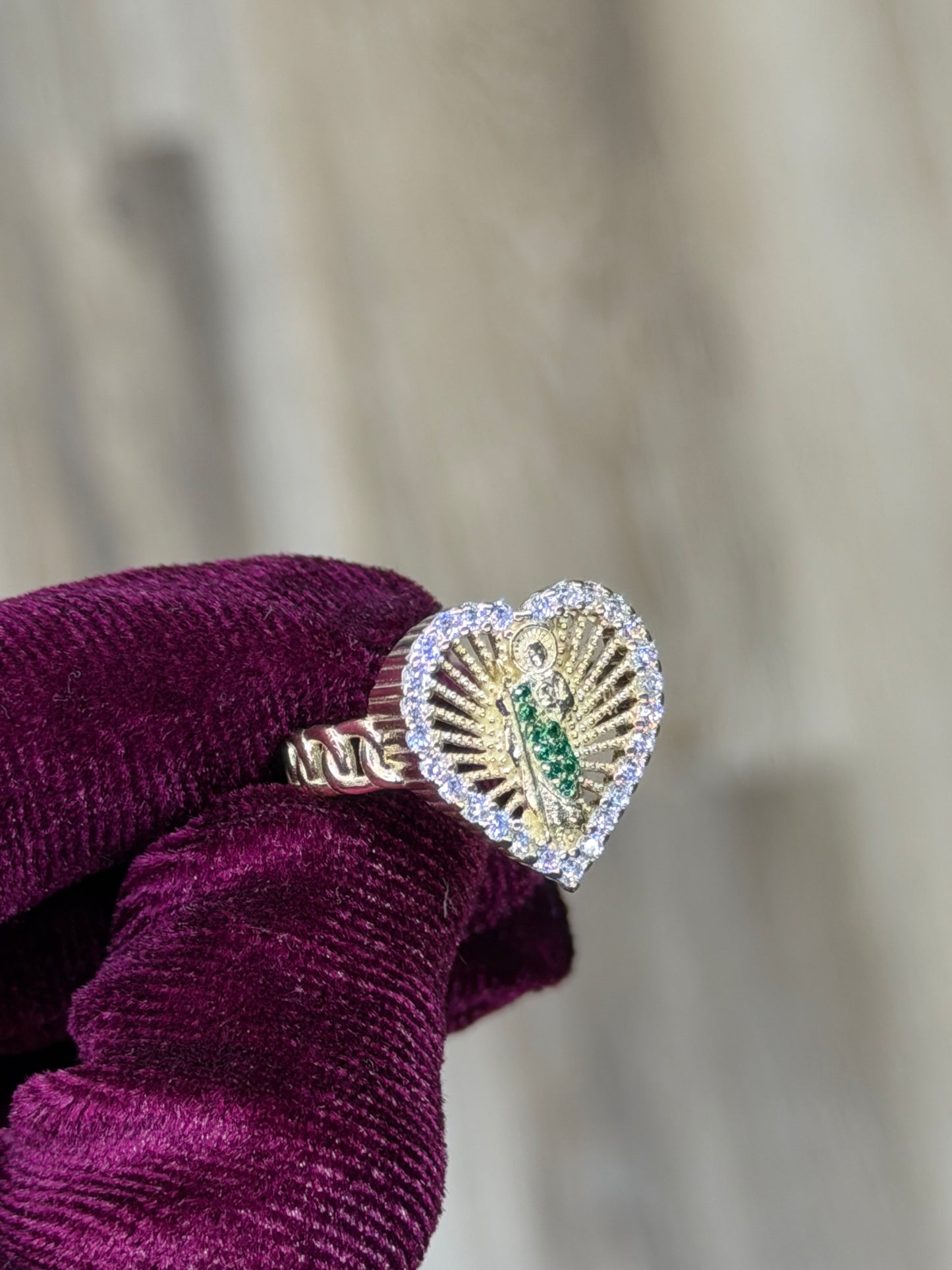 14K CZ Heart San Judas Women Ring
