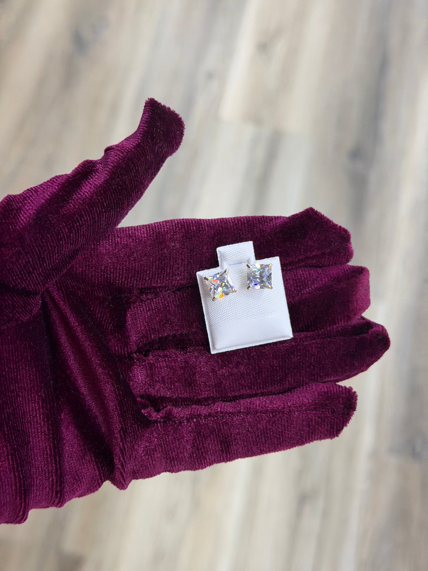 14k 6mm Square CZ Earrings