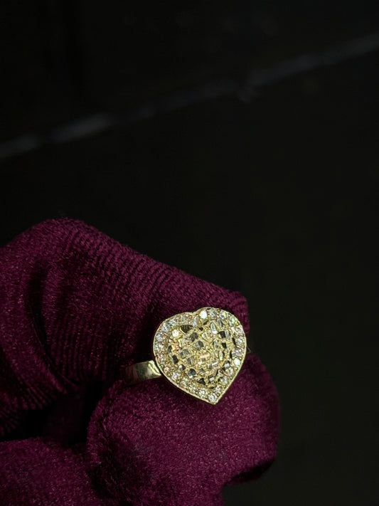 14k CZ Large Heart Nugget Ring