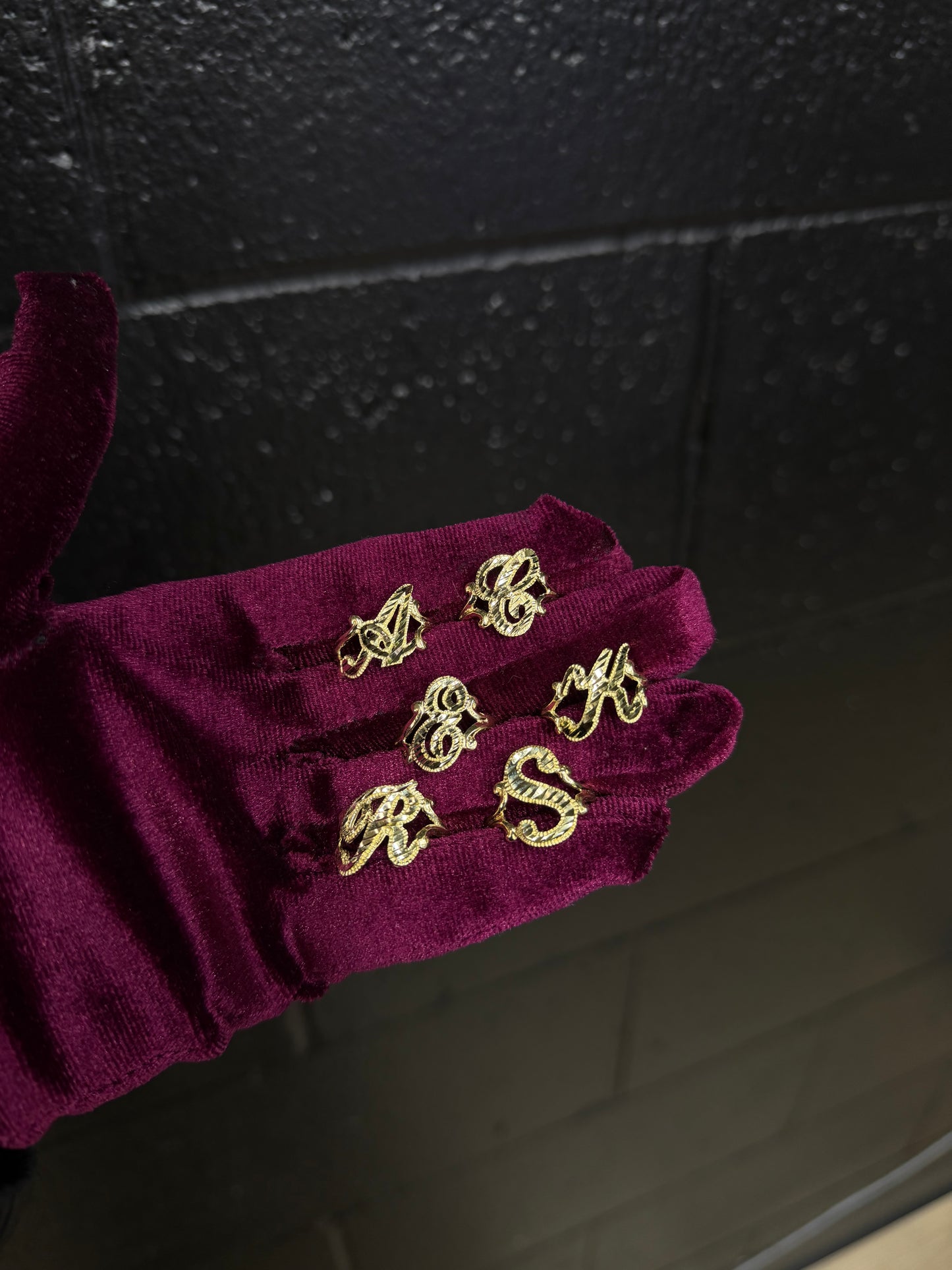 14K Diamond Cut Initial Cursive Women Rings