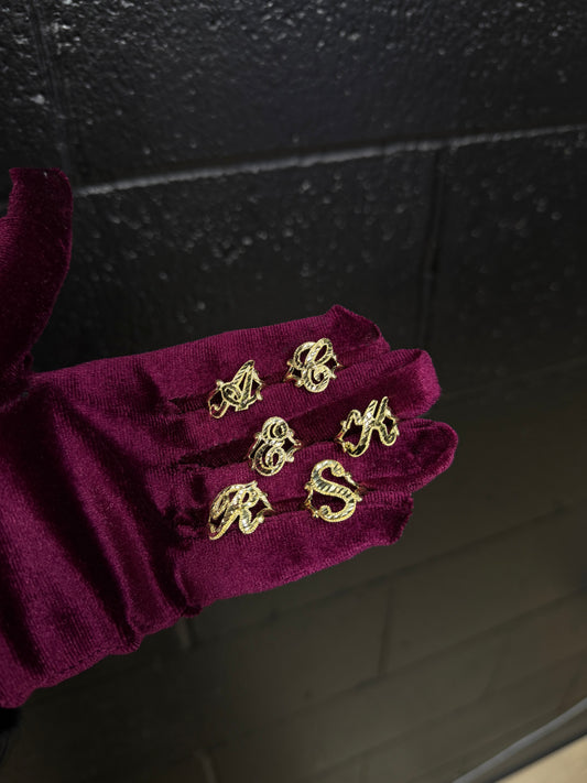 14K Diamond Cut Initial Cursive Women Rings