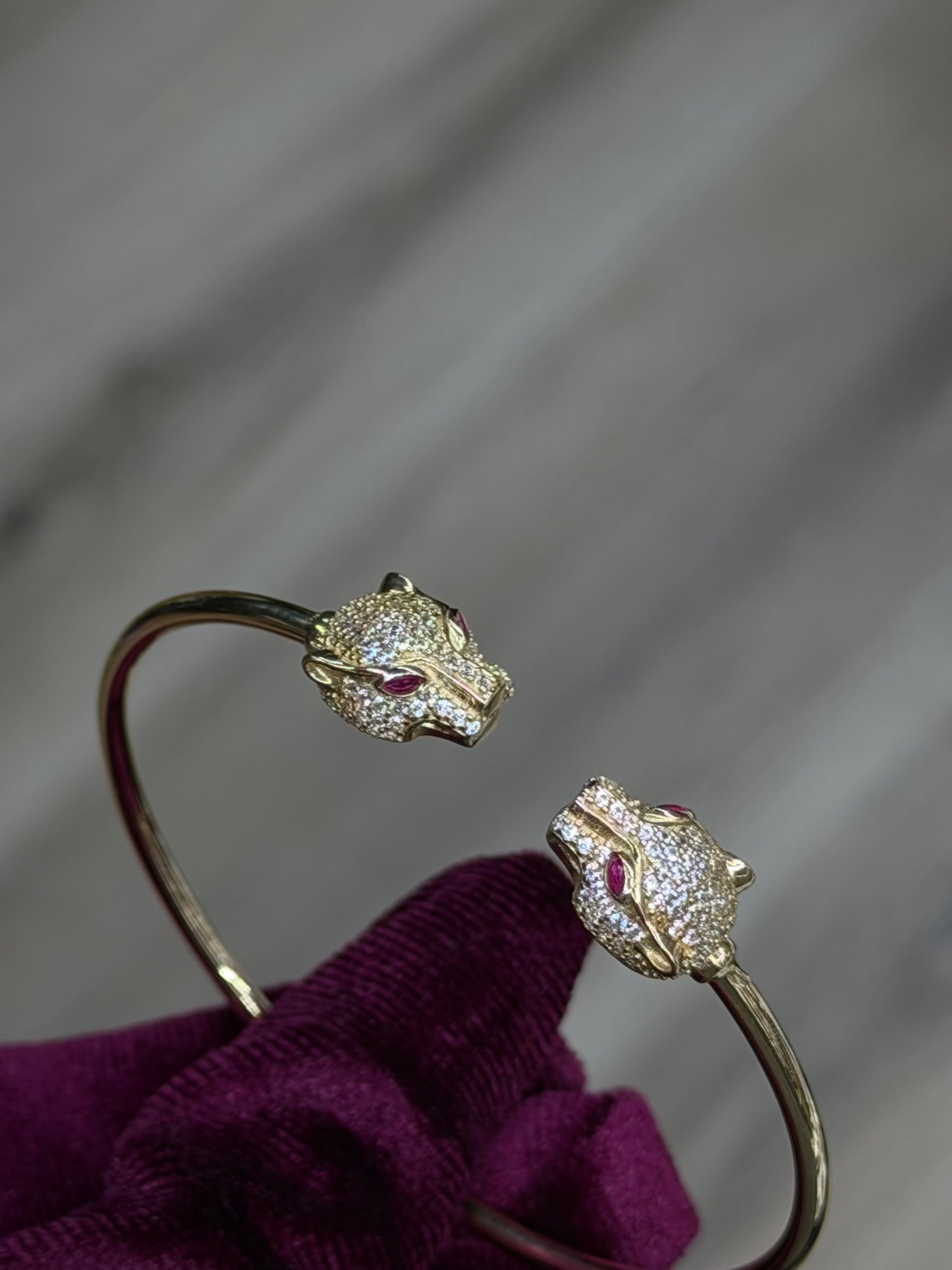 14K CZ Panther Cuff Bangle