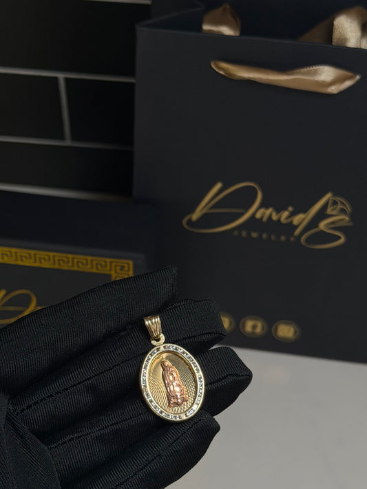14K CZ Oval Virgen De Guadalupe Pendant