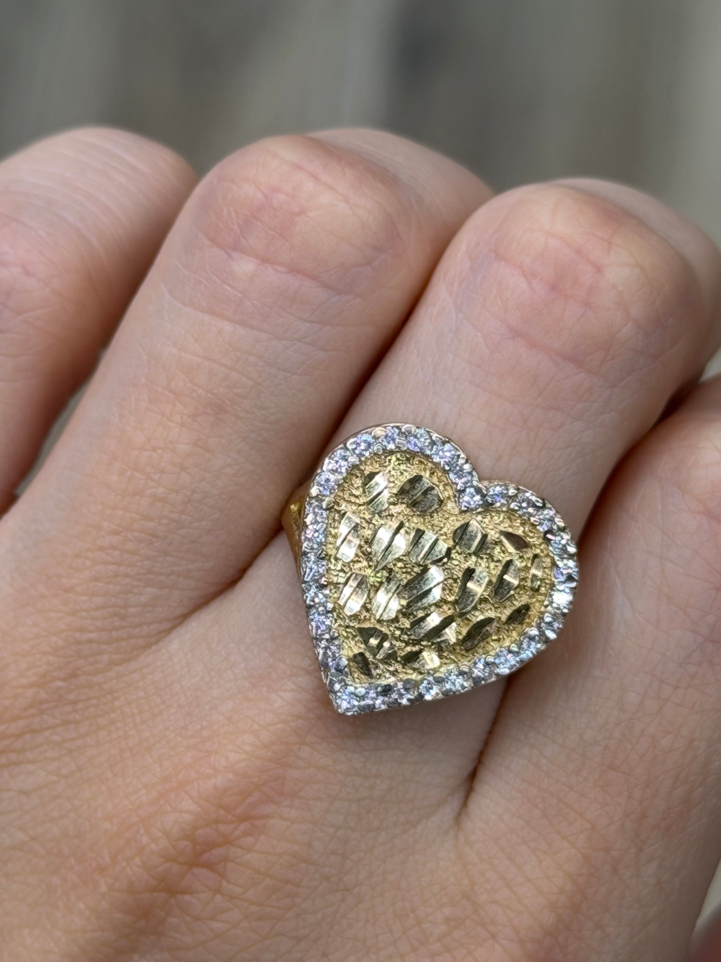 14K X-Large CZ Heart Nugget Ring