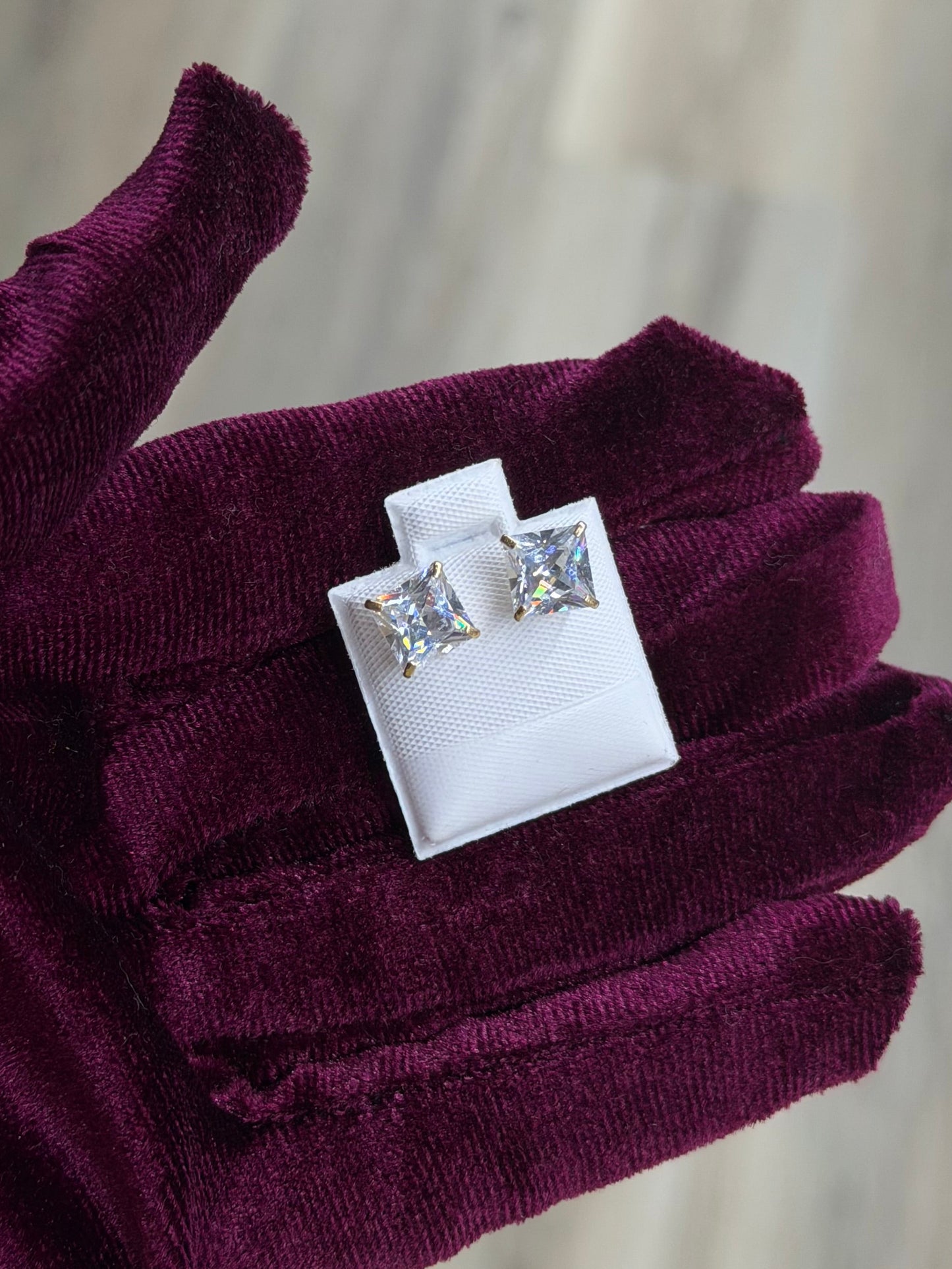 14k 7mm Square CZ Earrings