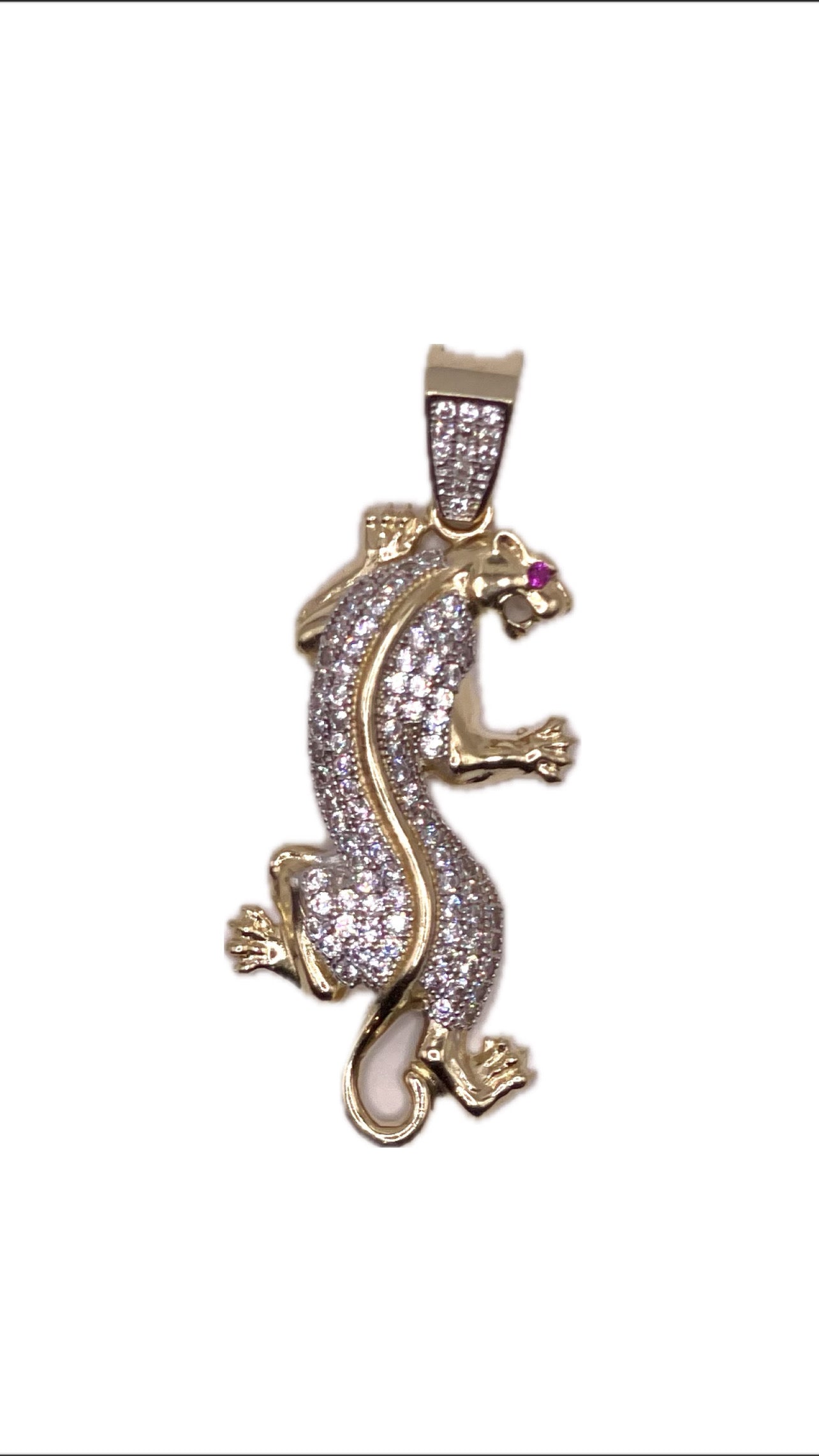 14K CZ Roaring Panther Pendent