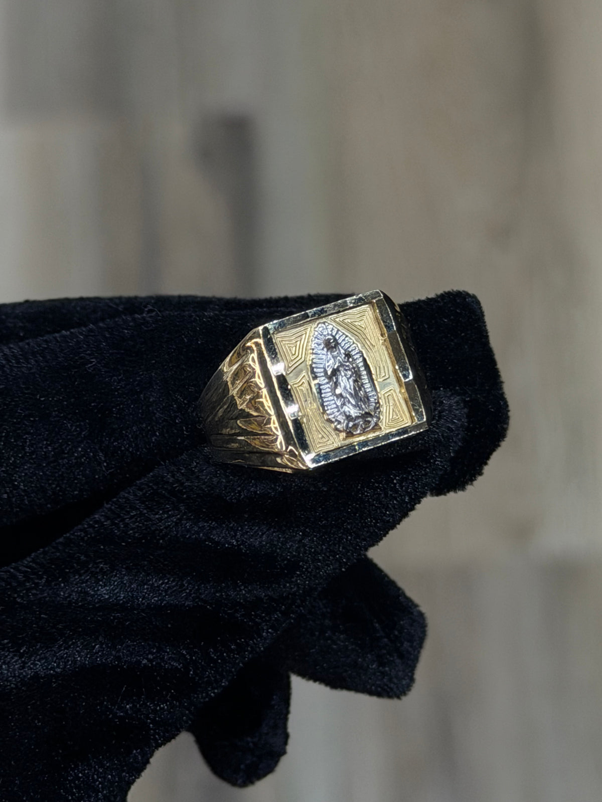 14K Virgen De Guadalupe Two Tone Men Ring