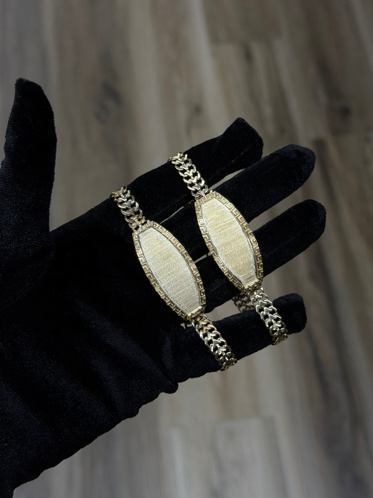 14K ID Greek Key Oval Petatillo Bracelet