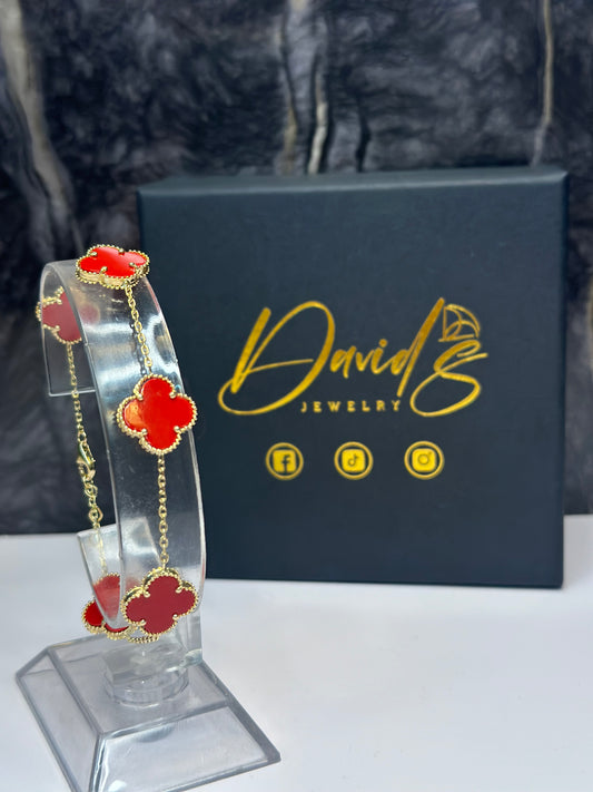 14K Red Clover Adjustable Bracelet