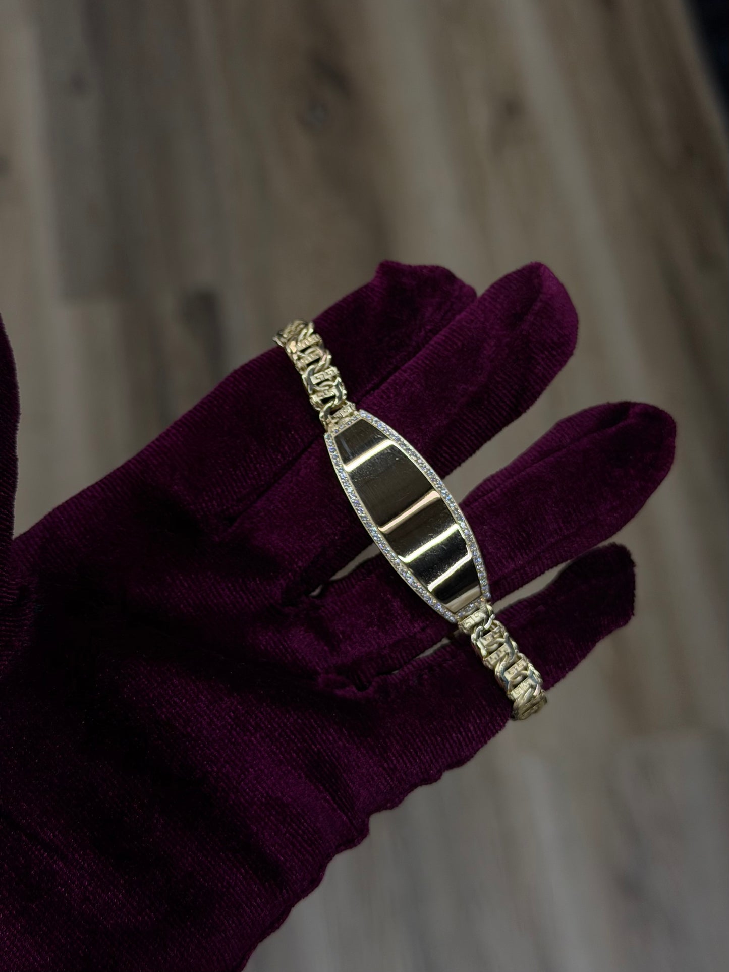 10K CZ Oval ID Chinolink Bracelet