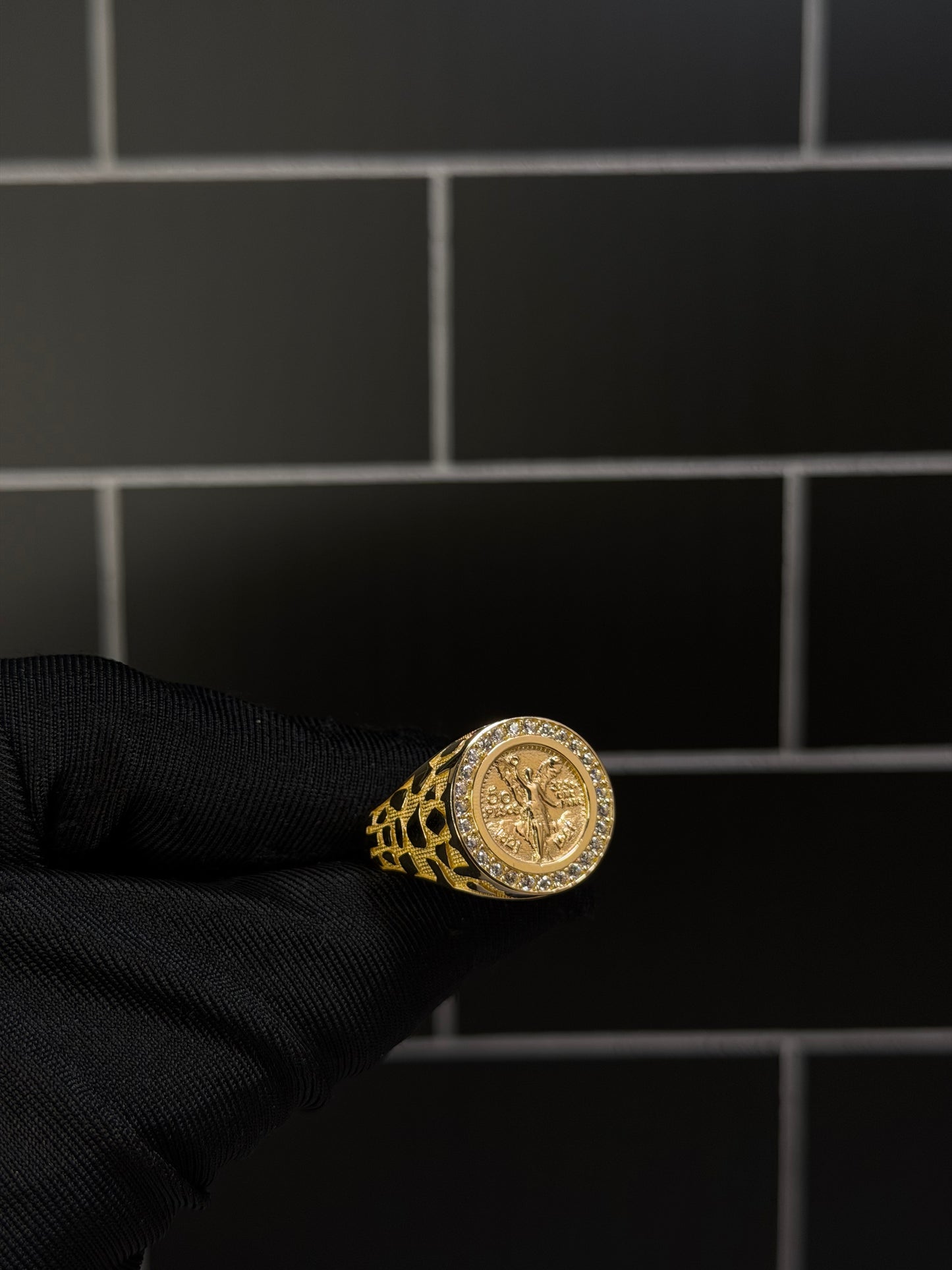 14K CZ Round Centenario Men Ring