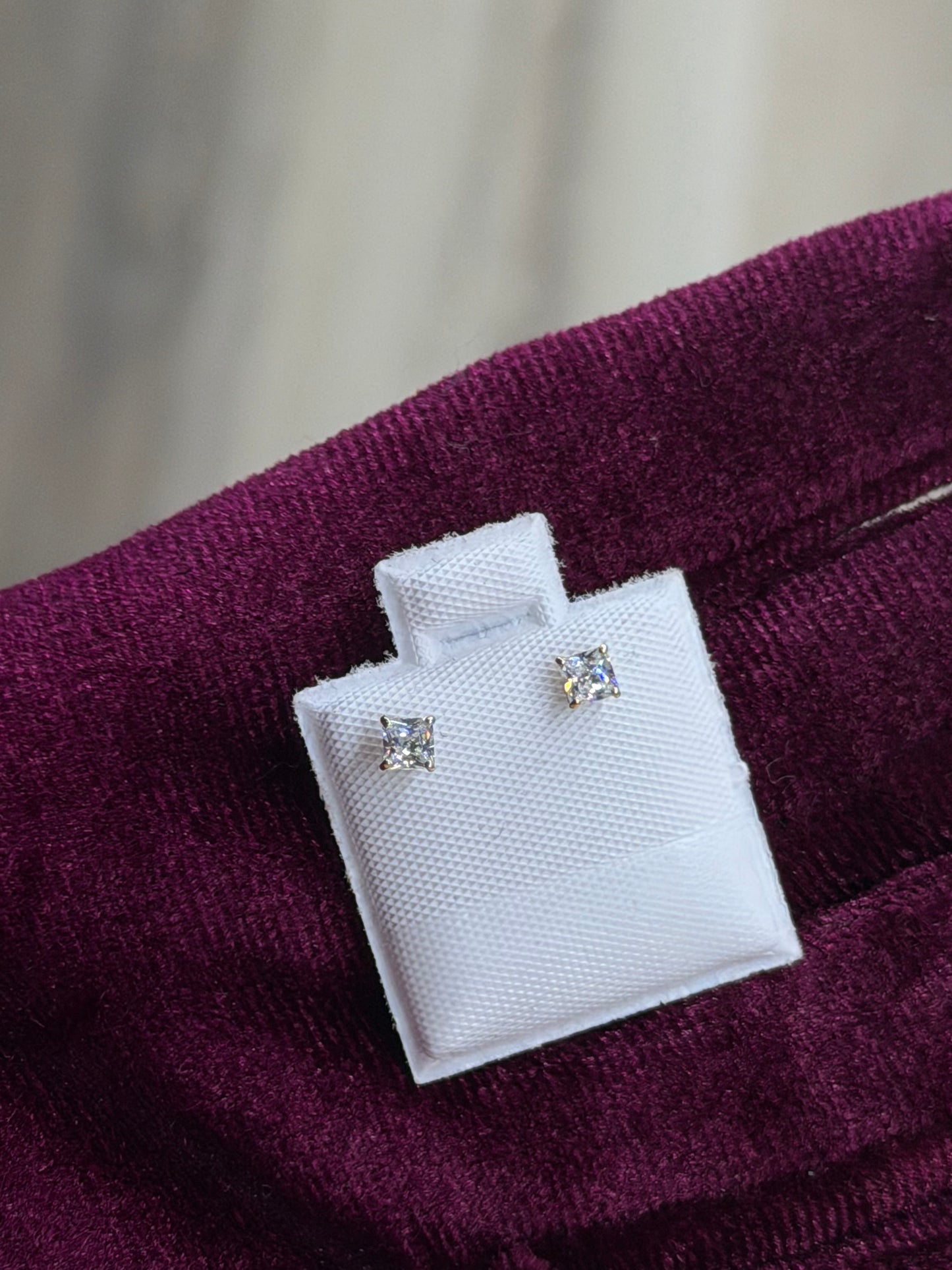 14K 3mm Square CZ Earrings