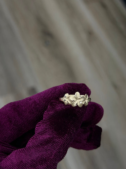 14K Three Hibiscus Flower Women Ring