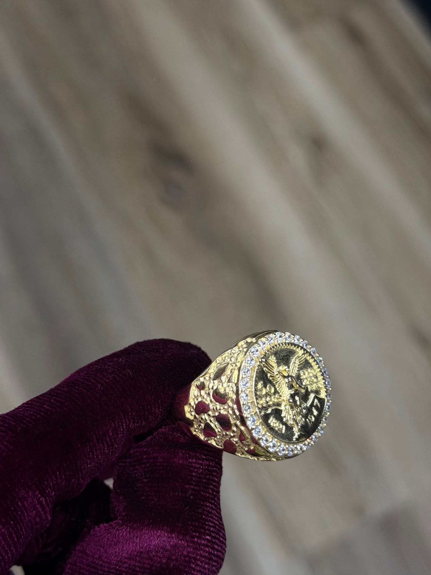 10K CZ Round Centenario Nugget Men Ring