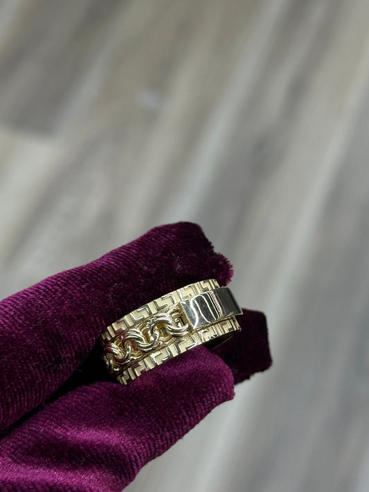 14K Hollow Greek Key Chinolink Spinning Men Ring