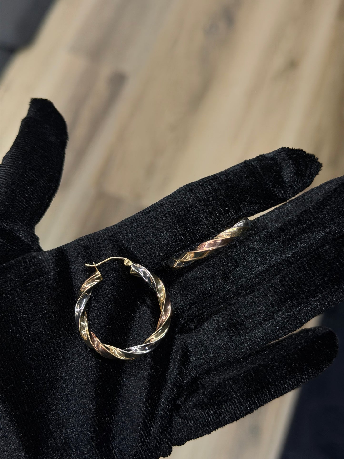 14K Twist Tri-Color Hoop Earrings