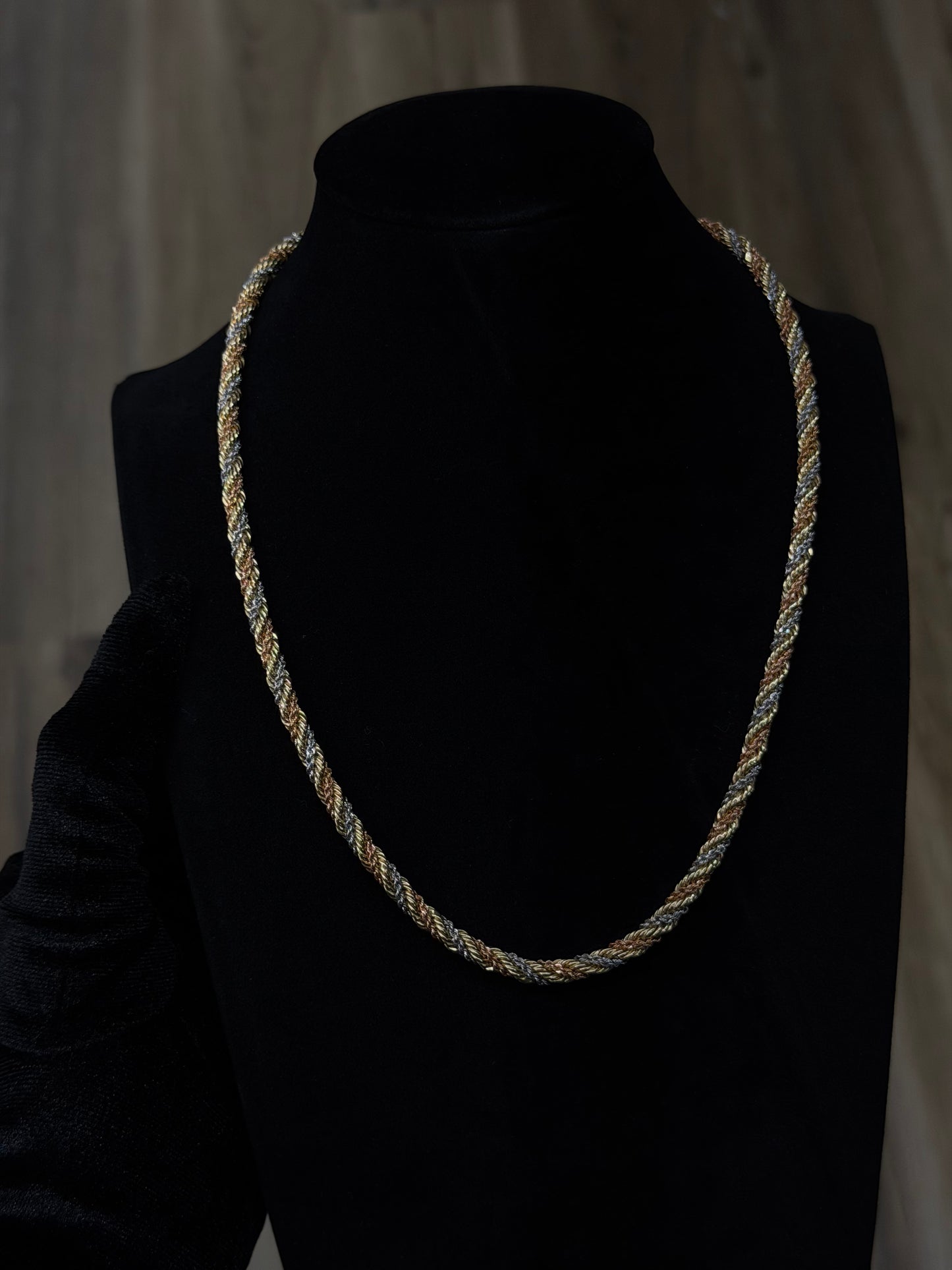 14K 20” 4mm Tri-Color Cashmere Rope Chain