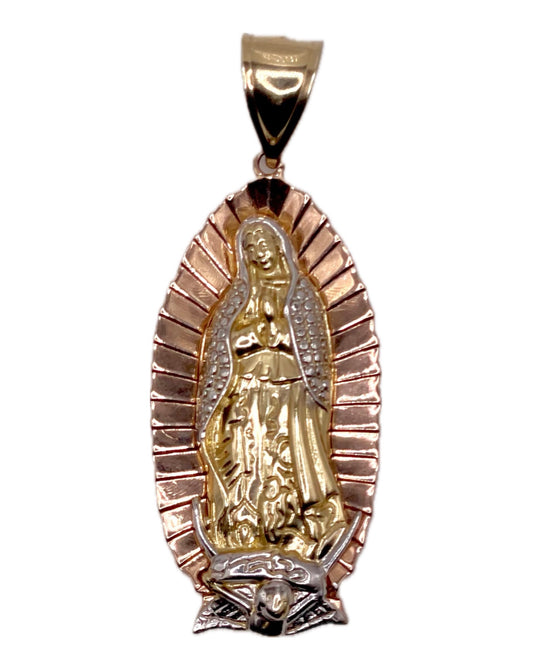 14K Tri-Color CZ Virgen de Guadalupe Pendant