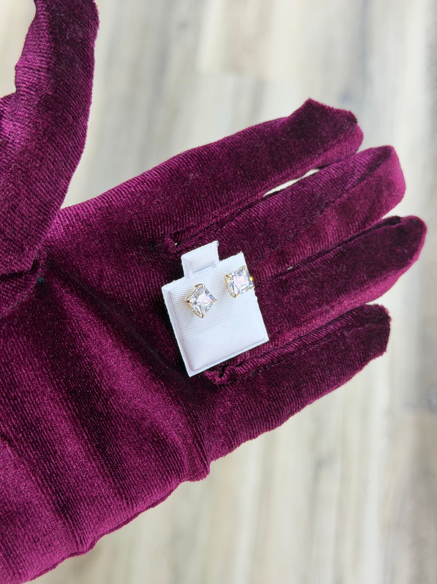 14k 6mm Square CZ Earrings