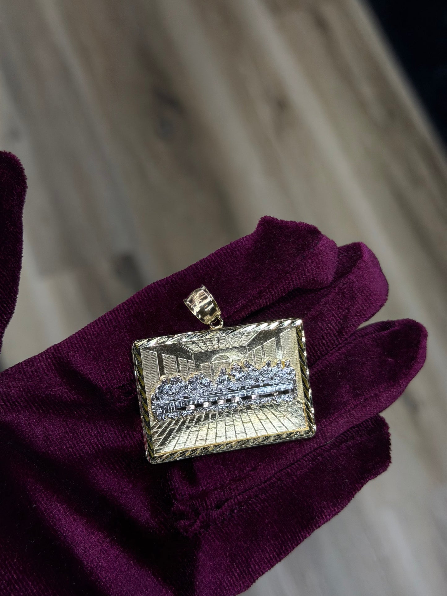 14K Two-Tone Rectangle Last Supper Pendant