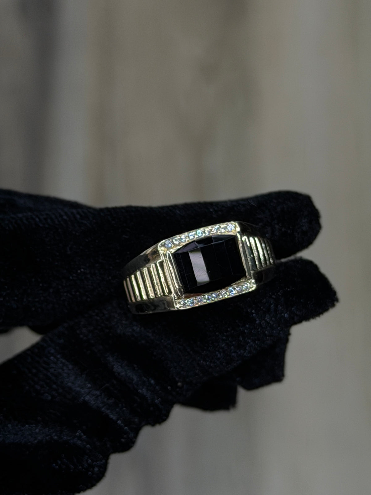 14K Onyx CZ Rectangle Men Ring