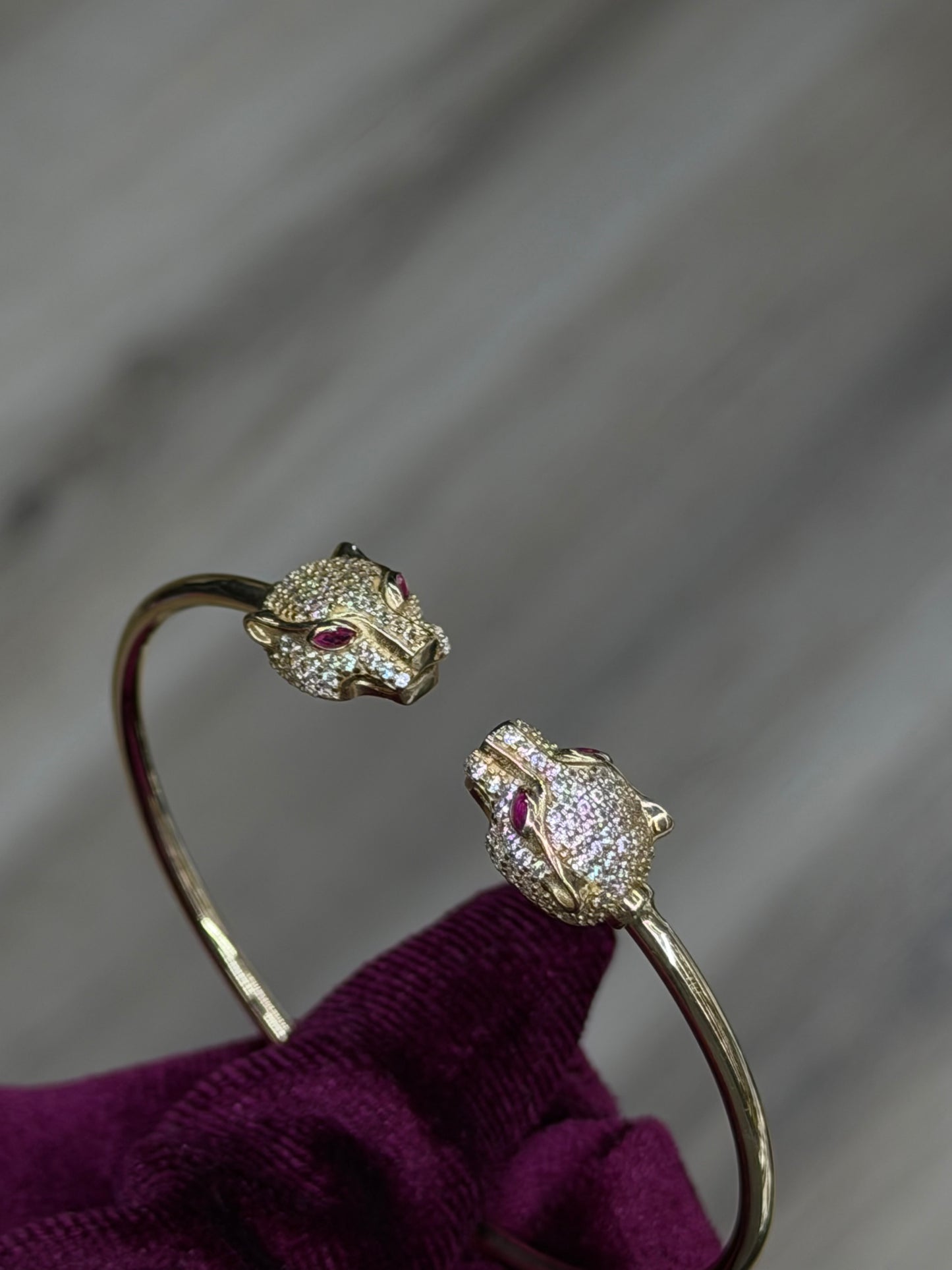 14K CZ Panther Cuff Bangle