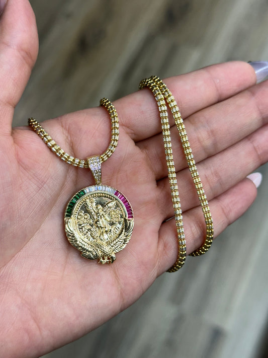 14k Centenario Coin with CZ Bezel Chain Set