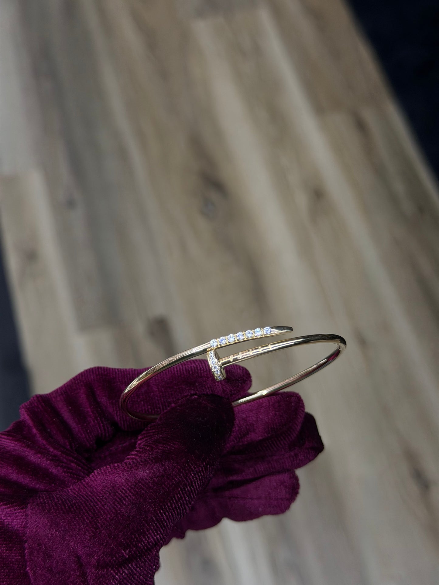 14K CZ Nail Bangle