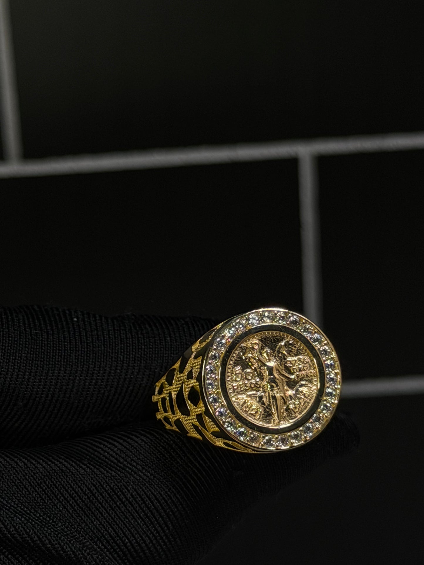 14K CZ Round Centenario Men Ring