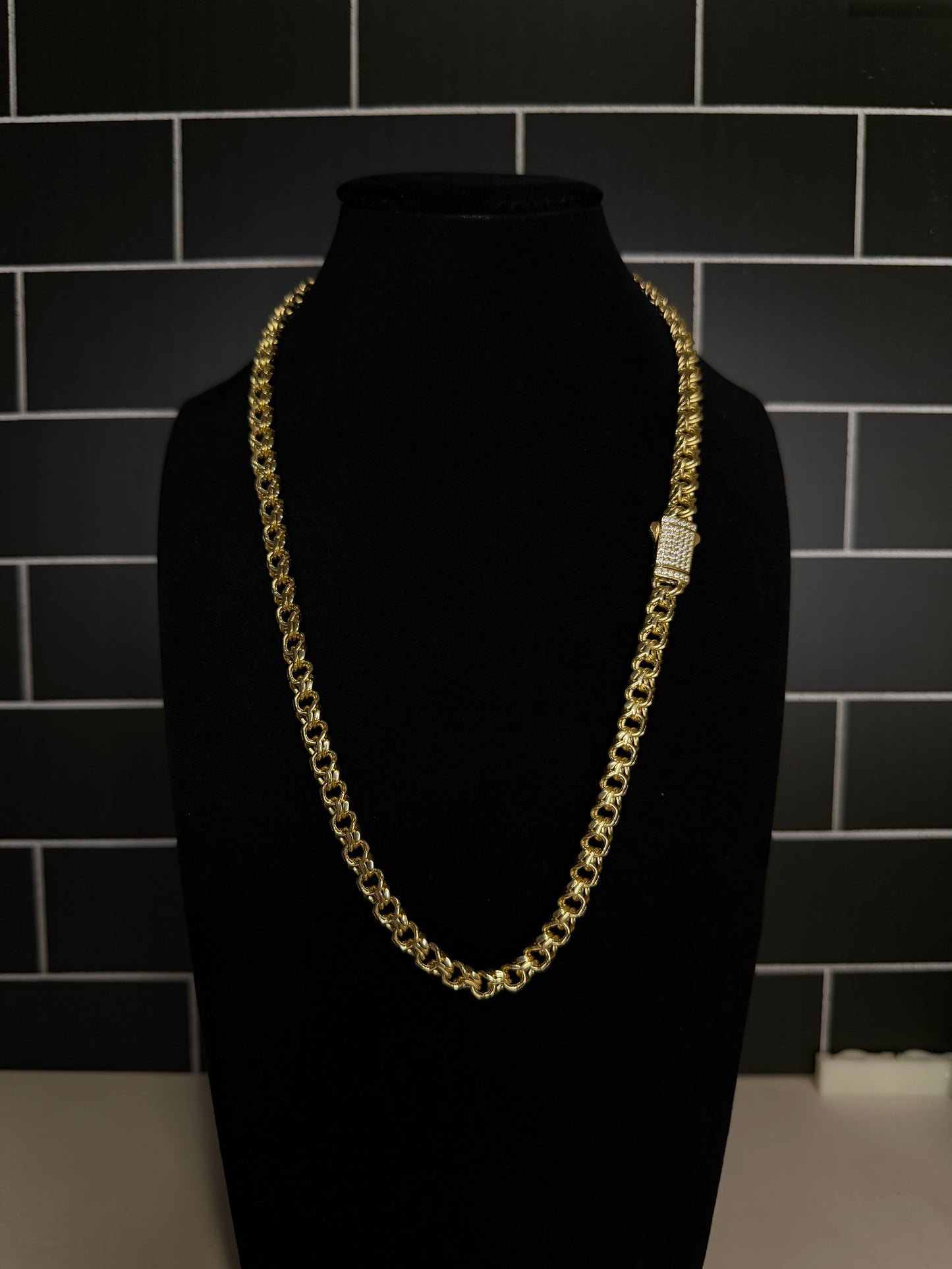 14K 20" Chino Link CZ Box Clasp Chain