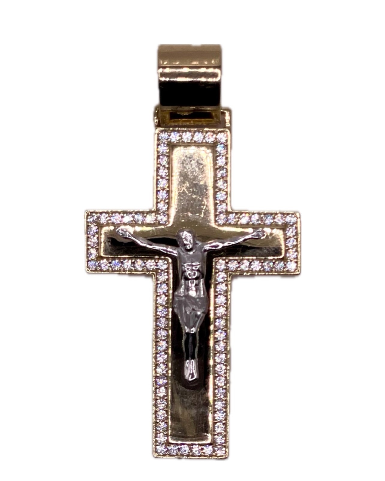 14K CZ Crucifix Pendant