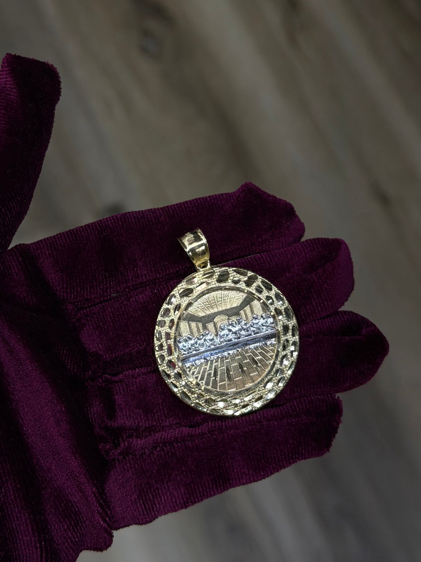 14K Round Two-Tone Nugget Last Supper Pendant