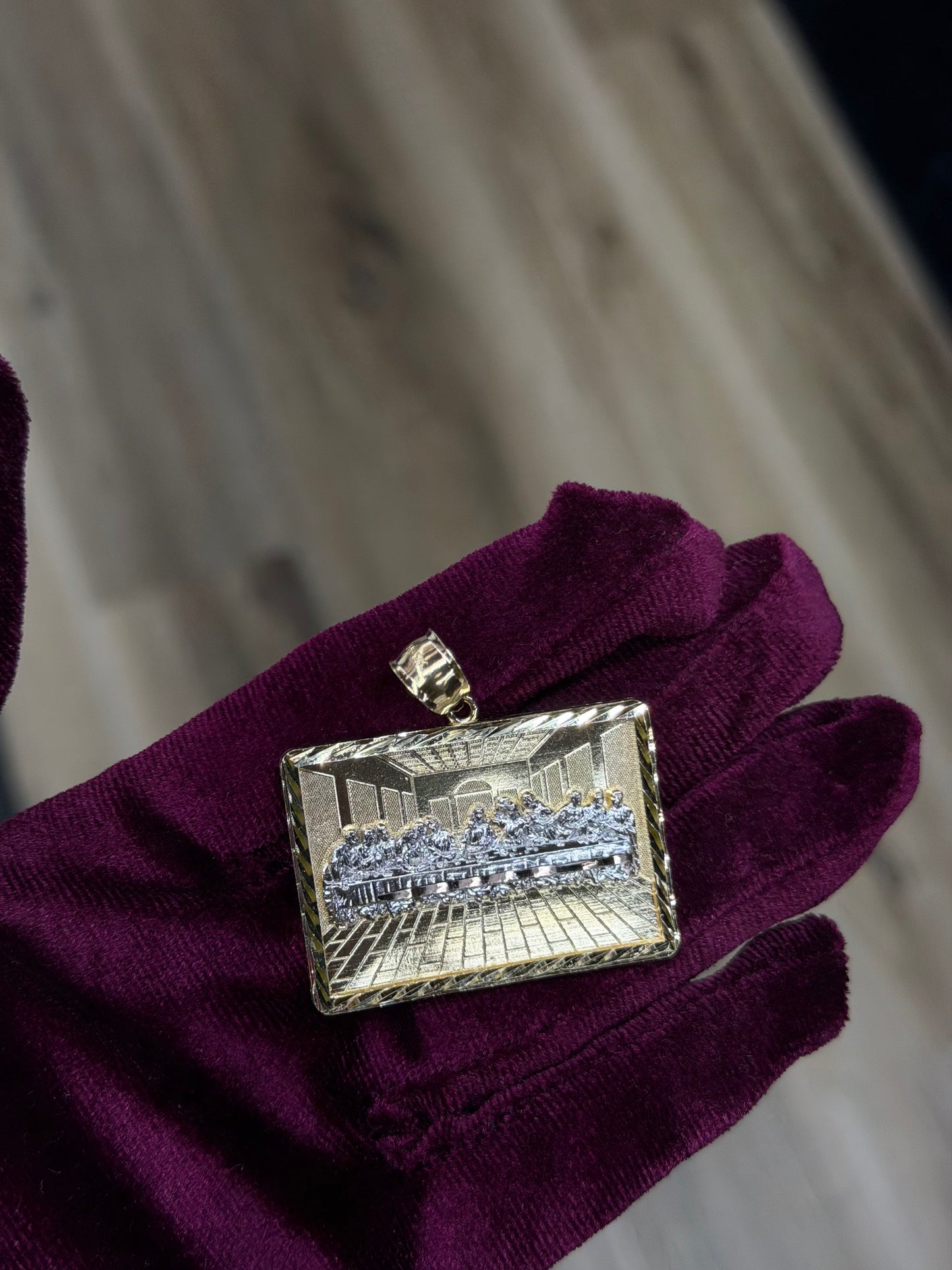 14K Two-Tone Rectangle Last Supper Pendant