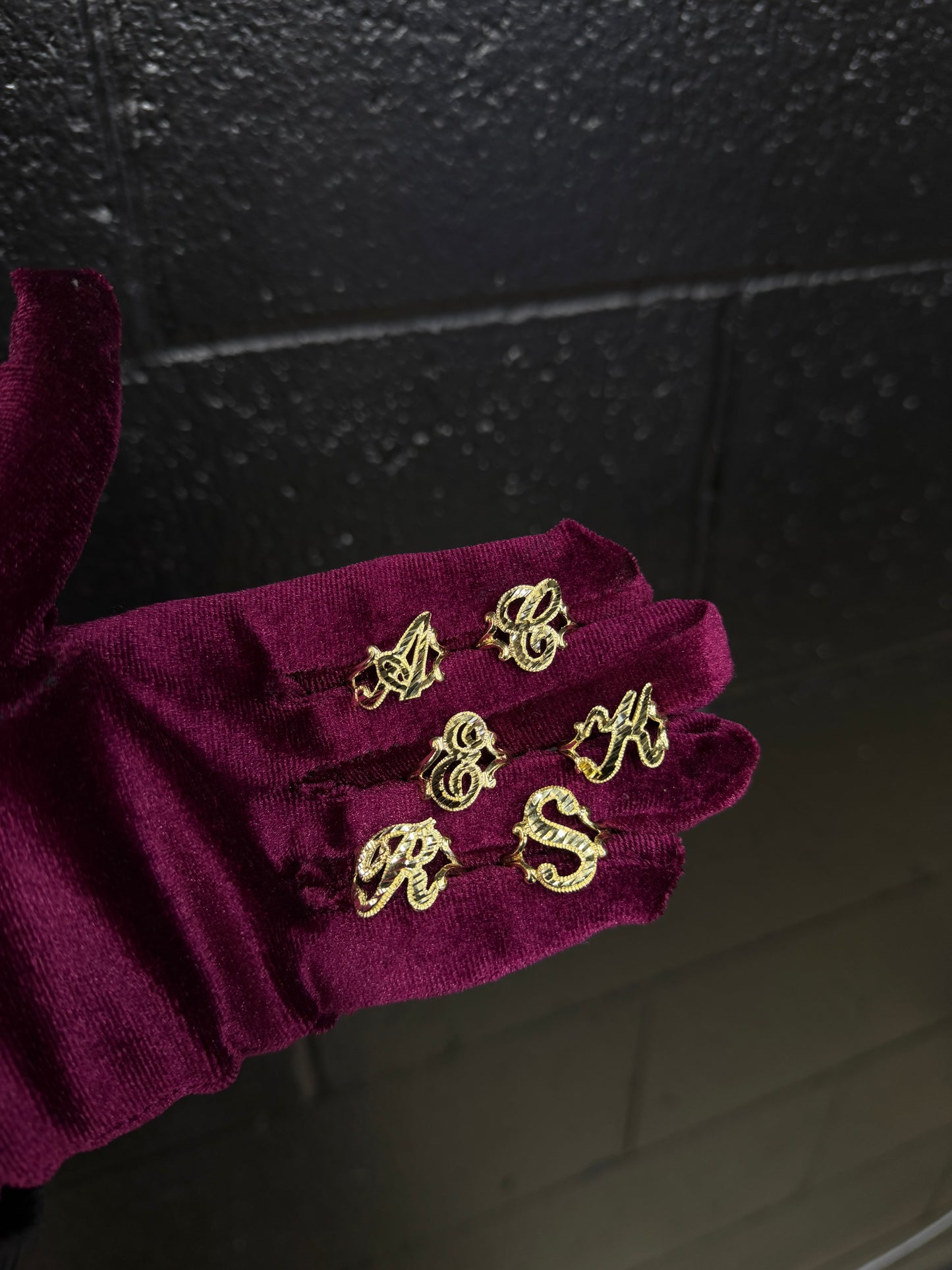 14K Diamond Cut Initial Cursive Women Rings