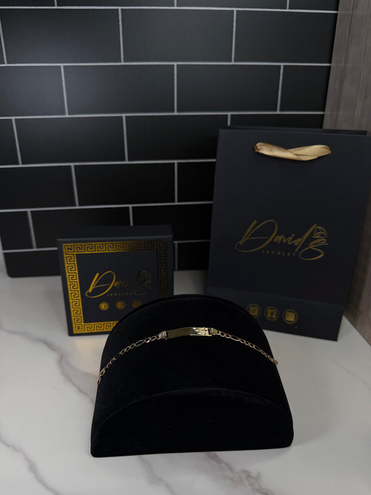 14K Tri-Color Figaro Cross ID Kid Bracelet