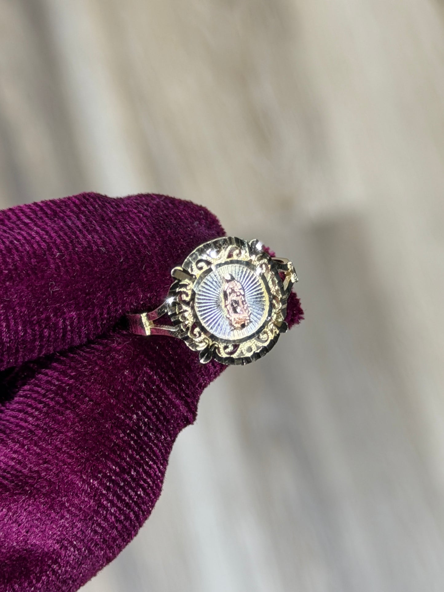 14K Tri-Color Round Virgen De Guadalupe Women Ring