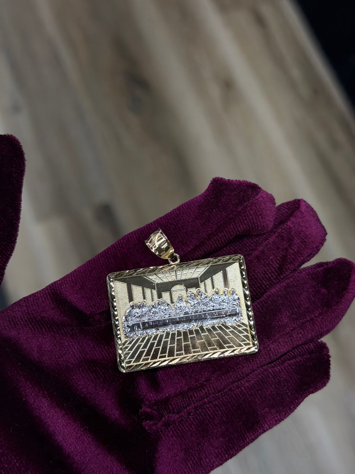 14K Two-Tone Rectangle Last Supper Pendant