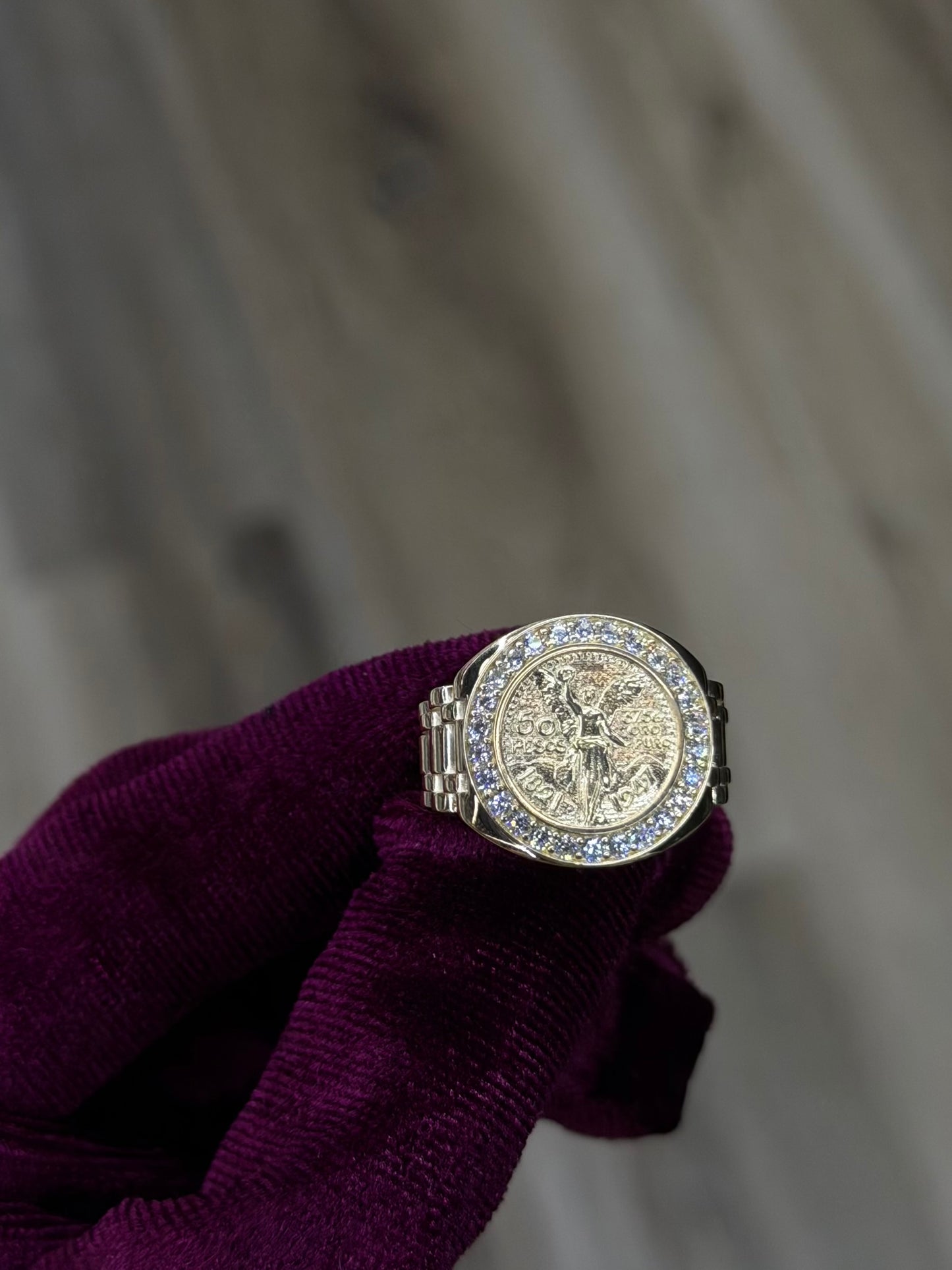 14K CZ Round Centenario Jubilee Men Ring