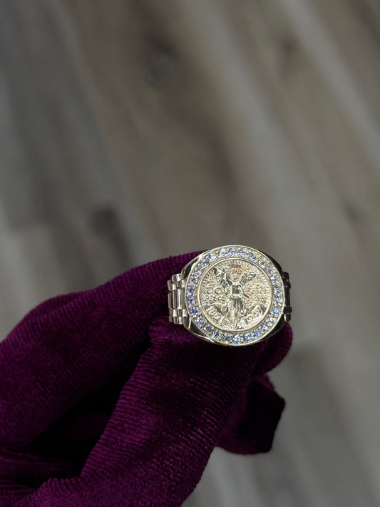 14K CZ Round Centenario Jubilee Men Ring