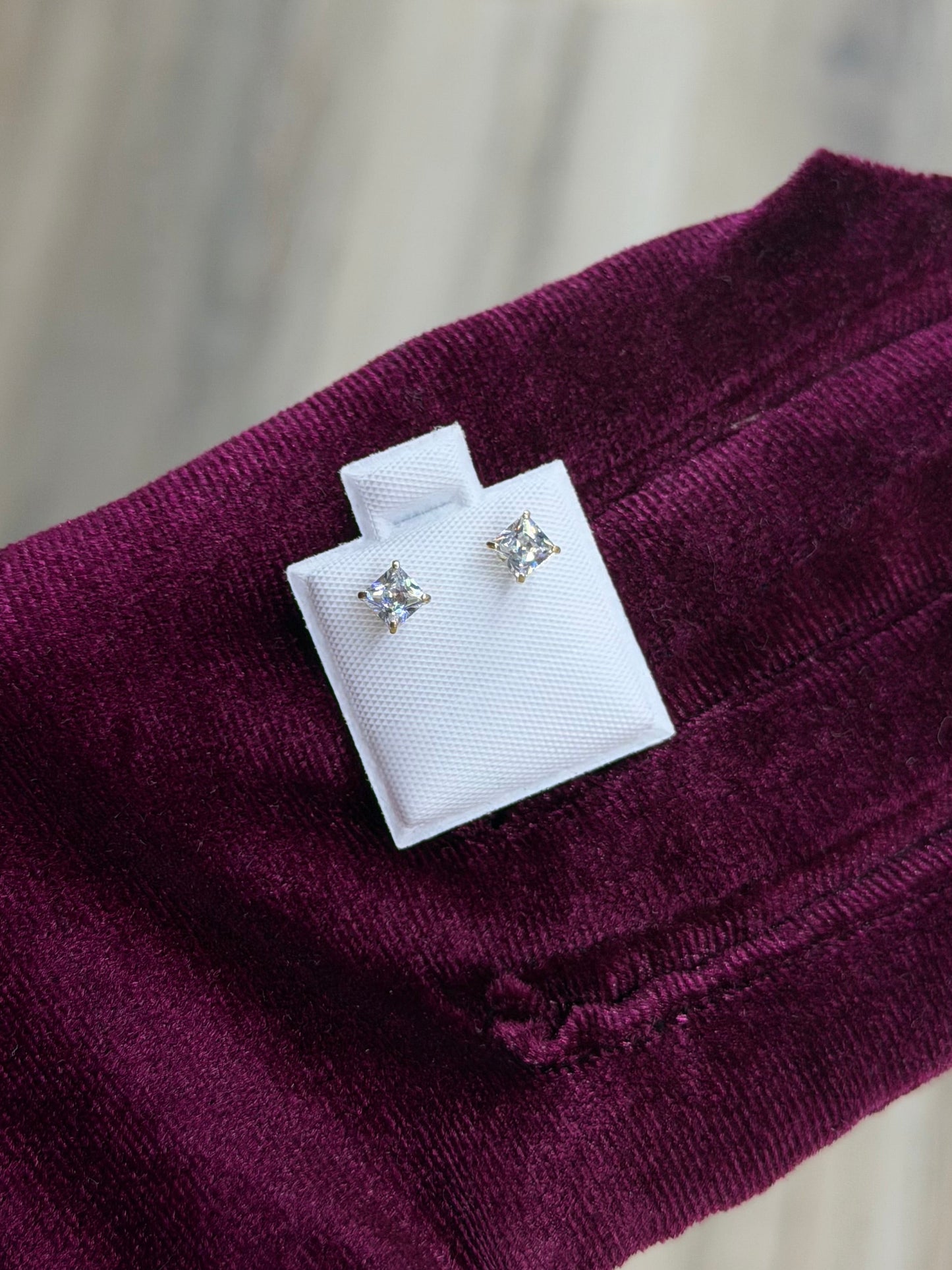 14k 4mm Square CZ Earrings