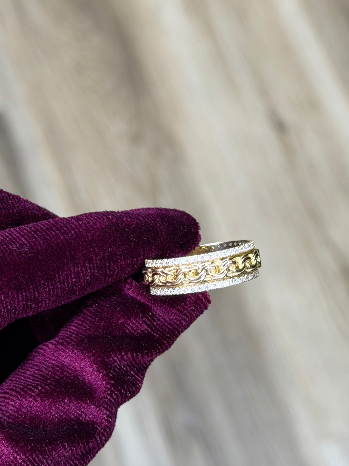 14K CZ Spinning Chino Link  Men Ring