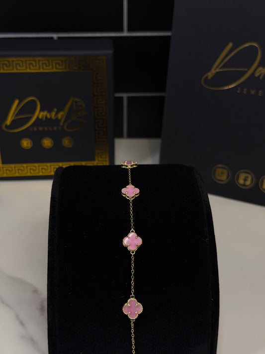 14K Pink Clover Bracelet