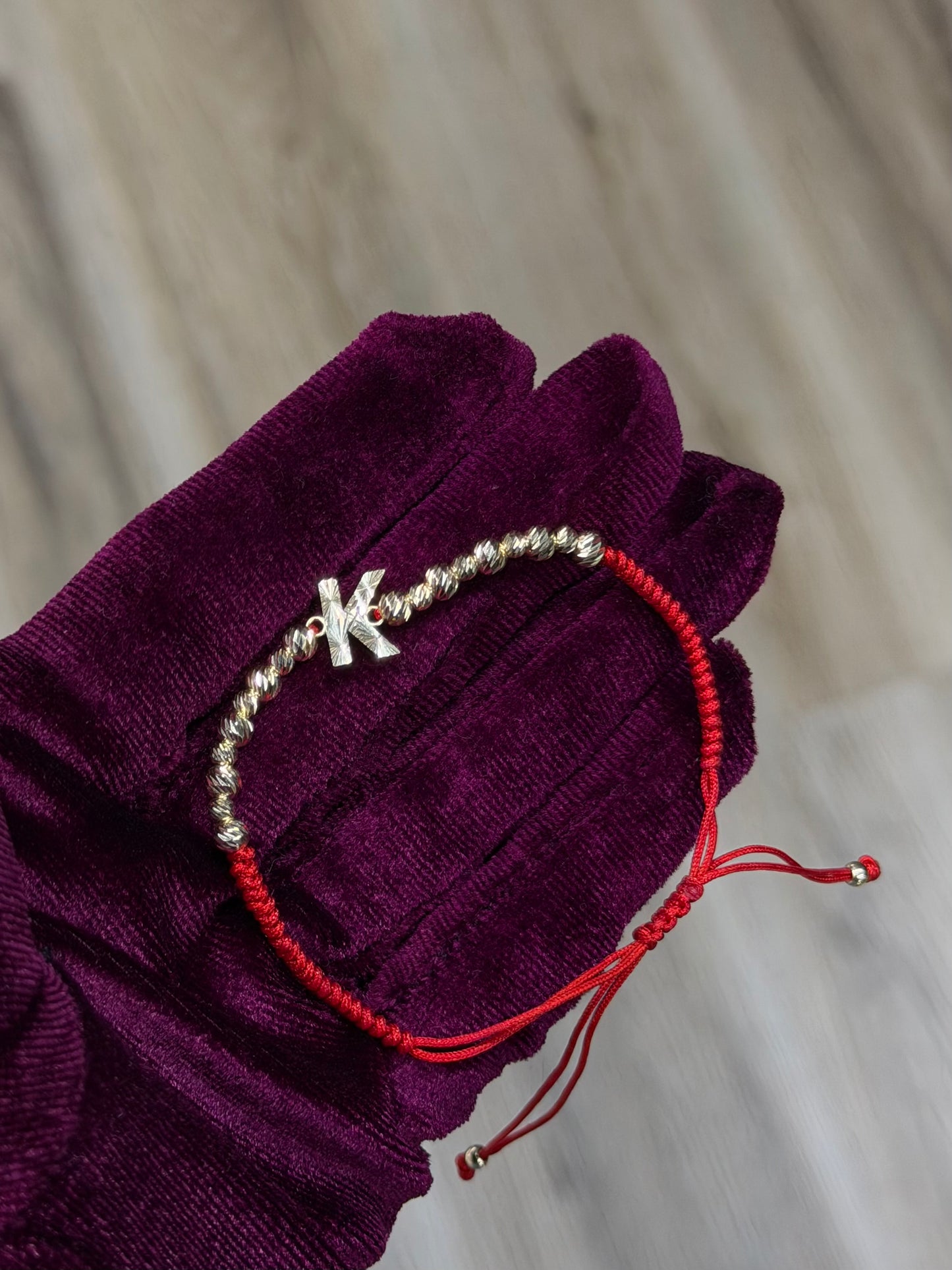 14K Red Beaded Initial Bracelet