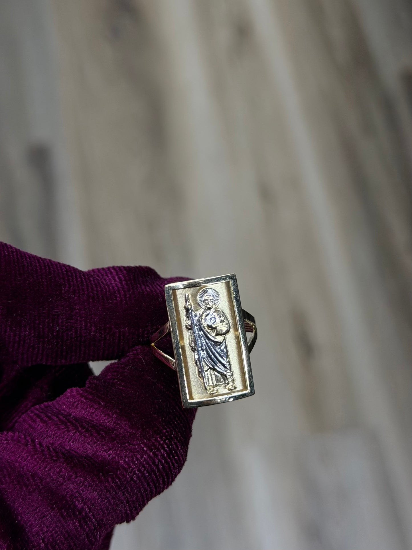 14K Two-Tone Rectangle San Judas Women Ring